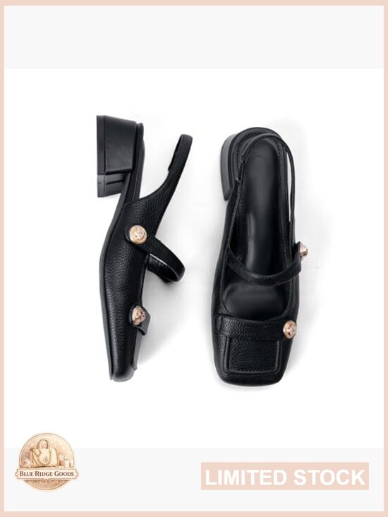 Amazon.com | Pink Slingback Mary Jane Heels for Women Square  Slingback Mary Jane Heels Low Block Chunky Heel Square Toe Pumps Dress Shoes